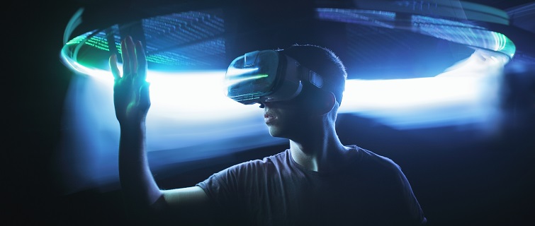 Man using virtual reality glasses