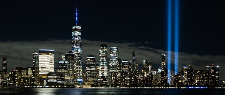Lower Manhattan at night on September 11, 2020